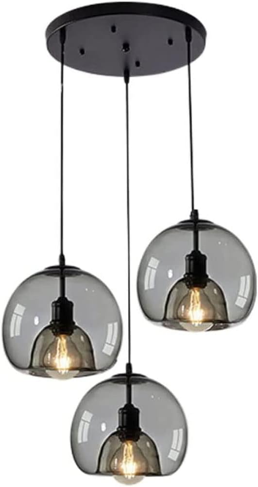 Glass 3 Heads Hanging Pendant Light Flush Mount Ceiling Light Fixture Modern Glass Lamp Chandelier for Home Kitchen Hotel Coffee Dining Room Lighting(Smoky gray)