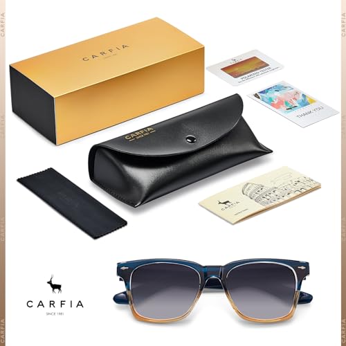 Image of CARFIA Retro Polarized Sunglasses For Men UV400 Protection Chunky Square 90s Style Trendy Classic Glass