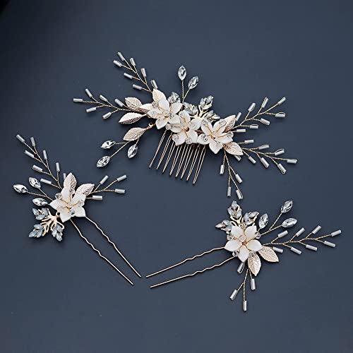 3 peças de grampos de cabelo de noiva de flores para mulheres, pentes de cabelo, cocar de formatura,