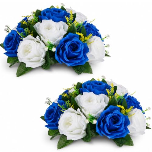 NUPTIO Flower Balls Centerpieces for Tables: Royal Blue White Fake Roses