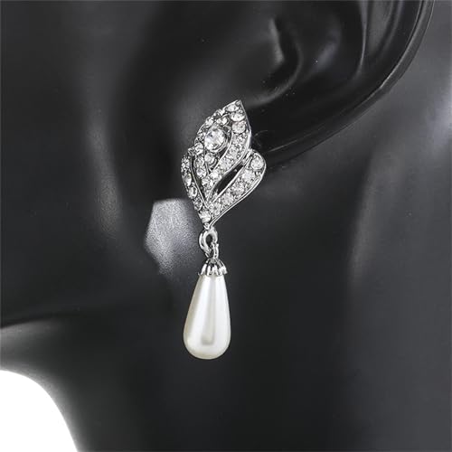 Pendientes y collar vintage de perlas de imitación con acabado de alta joyería para mujer 4