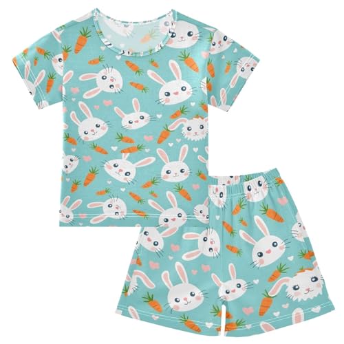 ALAZA Cute Rabbit Carrot Easter Pajamas Set Short Sleeve Cotton Sleepwear Summer Pjs 2 Piece 5-14Y