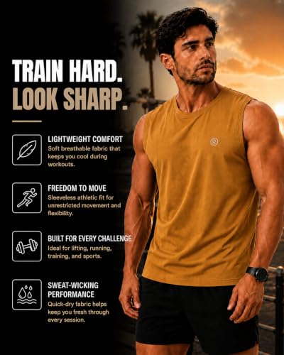 Image of CHKOKKO Sleeveless T Shirts Gym Vest for Men Workout Premium Cotton Blend