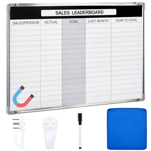 Lincia Sales Leaderboard Dry Erase Whiteboard Magnetic Dry Erase Board with Lines Sliding Marker Tray Aluminum Frame White Board Planner for Wall Sales Performance Recording Tracking Office Supplies