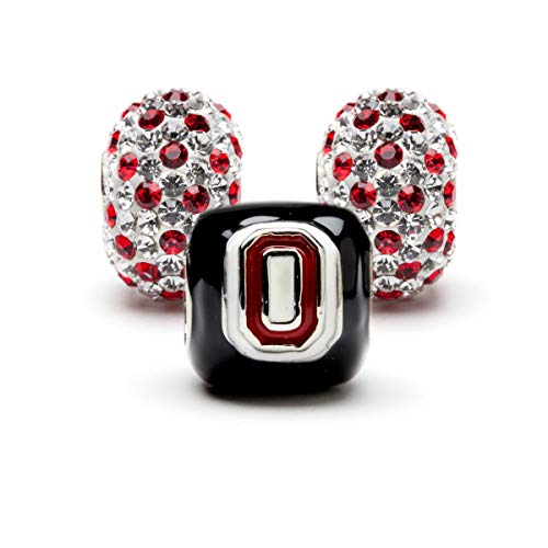 Stone Armory | Ohio State Bead Charms for Bracelet or Necklace | Ohio State Buckeye Beads (OSU Set-Black Block O with Crystals)