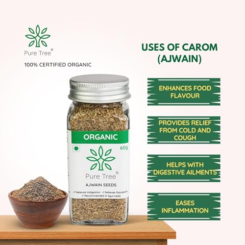 Image of Pure Tree Certified Organic Carom Seeds | 60 g | Glass Jar | Ajwain Seeds | Omam | Vamu | Ajowan | Ayamodakam Seeds Rich In Antioxidants