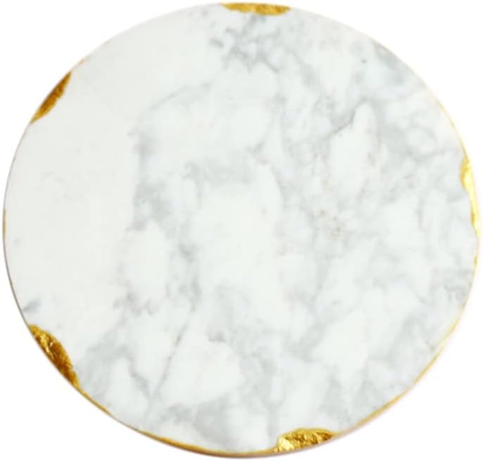FMURY Circular Marble Stone Decorative Tray with Handle for Counter, Vanity, Dresser, Nightstand or Desk(15cm)
