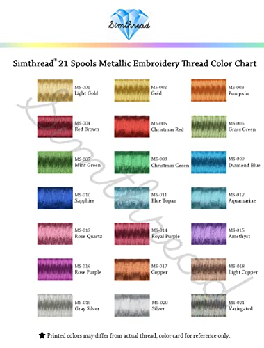 Simthread [Janpan Imported] 21 Assorted Colors Metallic Embroidery Machine Thread Kit 500M(550Y) For Computerized Embroidery And Decorative Sewing #TOP5