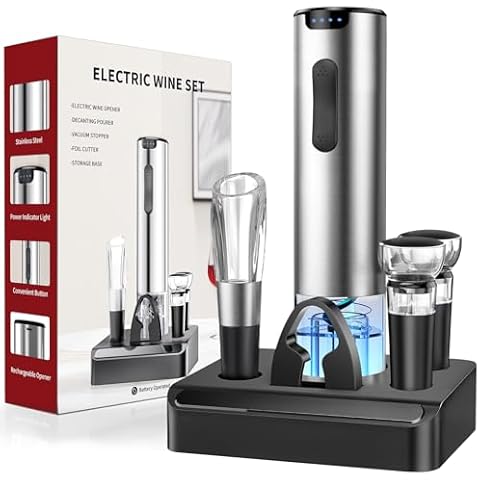 HomeHacks Electric Wine Opener, Automatic Wine Opener with Foil Cutter, Vacuum Stopper, Pourer, Rechargeable Wine Bottle Opener - Party Favor, Christmas Gift for Wine Lover Cover