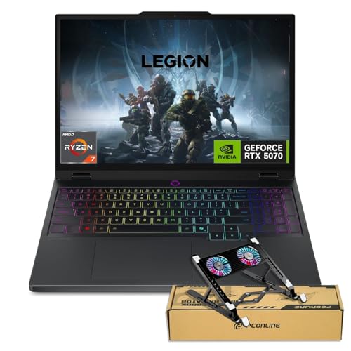 Image of Lenovo Legion 5 Gen 10 RTX 5070 Gaming Laptop, 15.1 inch WQXGA 165Hz, AMD Ryzen AI 7 350, 64GB DDR5 RAM, 2TB SSD, RGB Backlit KB, RJ-45, Wi-Fi 6, Bundle with PCO Laptop Cooler, Black, Windows 11 Home