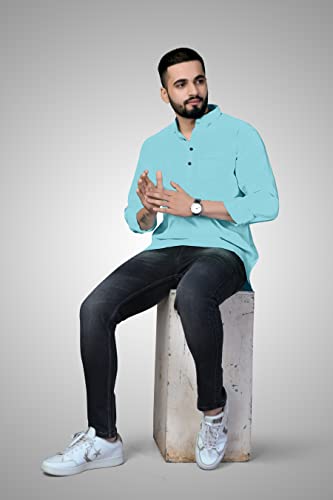 Image of Men's Cotton Regular Short Kurta | Casual & Ethnic Wear with Long Sleeve