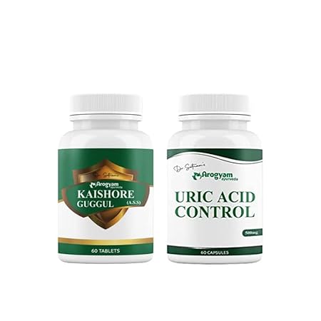 AROGYAM Uric Acid Capsules 500mg With FREE Kaishore Gugul Tablets, Ayurvedic Medicine - (60 Capsules)