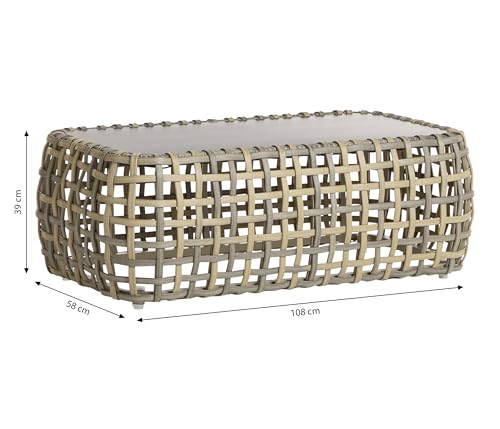 Dehner Lounge-Tisch Washington, in Rattanoptik, 108 x 39 x 58 cm, Aluminium/Polyester/Kunststoffgeflecht, Hellbraun/braun