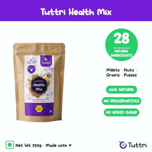 Image of Tuttri Homemade Health Mix Powder for Kids, Adults & Elderly | 28 Natural Multi-Millet, Nuts & Grains | No Preservatives, Zero Added Sugar | Sathu Maavu Health Drink Mix - 250g