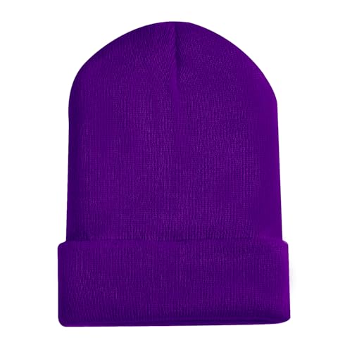 Dfqsofd Beanie for Men Women Knitted Hats for Women Soft Warm Winter Hat Unisex Cuffed Beanie Skully Cap for Cold Weather Purple