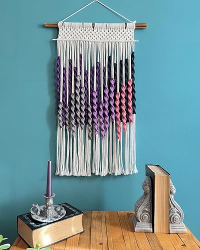 Knots & Beyond Purple Macrame Wall Hanging with Driftwood Dowel,