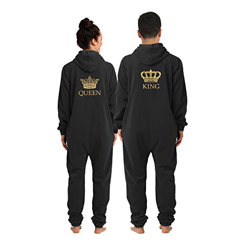 King & Queen Fleece Onesie Set - Matching Couples Pajamas - PJ Loungers - Fleece Union Suit - Main Image