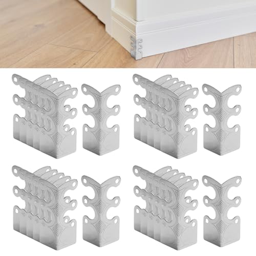 Image of 24Pcs Skiffers Baseboard Corner Protectors, Rustic Vintage Brass Metal Decorative Corner Protectors for Floor Skirting Board Furniture (Silver*24)