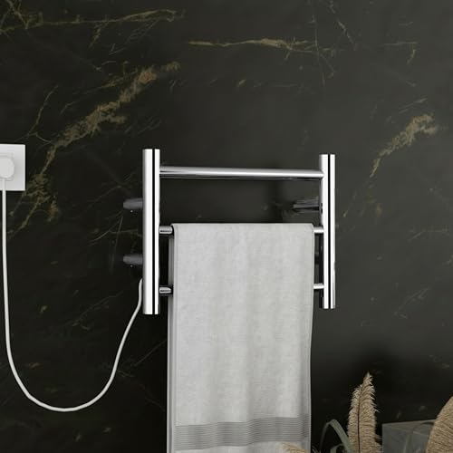 Image of Plantex Electric Heated Towel Rack for Bathroom /304 Grade Stainless Steel 3-Bar Wall Mounted Towel Warmer /Towel Bar /Fast Heating & Rust Proof - Pack of 1 (Chrome, 400mm X 300mm)