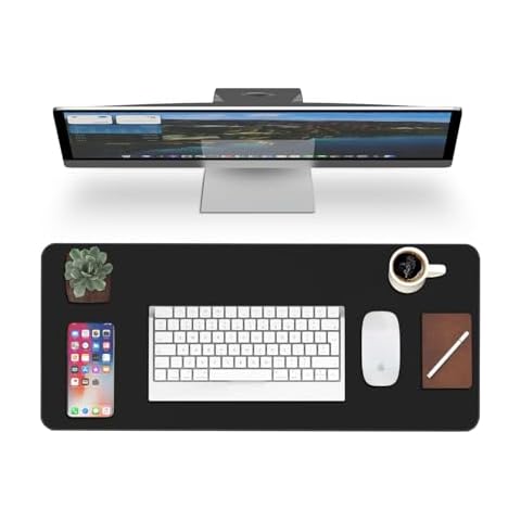 URMONA Black Desk Pad Protector, 27.5 x 11.8 in Desk Mat for Keyboard and Mouse, Mouse Pad for Office Desk Accessories, Stain Resistant & Slip Resistant, Natural Rubber Cover