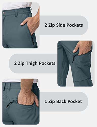 Tbmpoy Men's Lightweight Hiking Fishing Pants 5 Zip Pockets Stretch Athletic Cargo Pant Outdoor Work Camping Travel Stone Blue 34 #TOP4