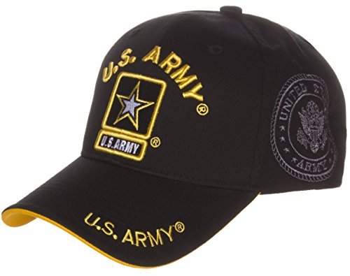 US Army Official License Structured Front Side Back and Visor Embroidered Hat Cap - Army Black