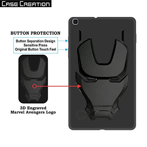 Image of COVERLY Official 3D Touch Feel Trending Avenger Logo Mask Soft Rugged Grip Iron Man Super Power Cartoon Movie Silicone Matte Back Cover for Samsung Galaxy Tab A 8.0 (2019) SM-T295 - HD Black Avenger