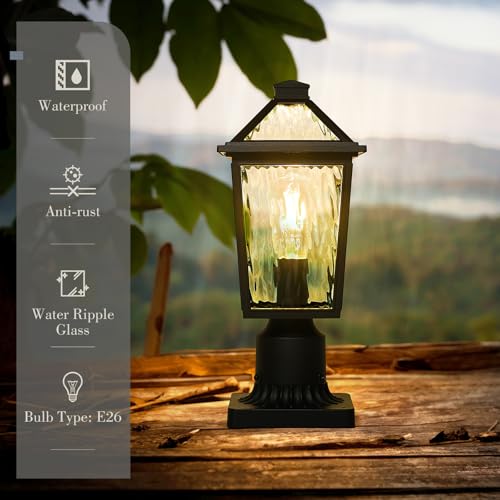 Image of zeyu 13.4 Inch Outdoor Patio Post Lighting, Exterior 2 Pack Post Light Fixtures for Patio Yard, Die-Cast Aluminum with Water Ripple Glass, Black Finish, ZX58P-2PK-SW BK