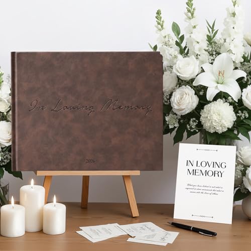 Image of Funeral Guest Book - Celebration of Life Guest Book with Rollerball Pen for Memorial Service - Funeral Memory Sign in Books for Over 300+ Guests - Funeral Decorations with In Loving Memory Table Sign