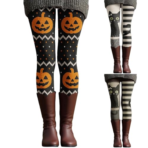 HUIFUAO Knit Halloween Leggings for Women UK Plus Size Pumpk