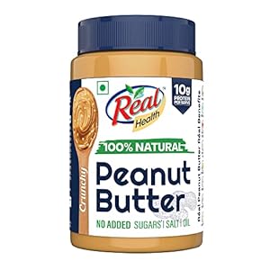 Real Health 100% Natural Peanut Butter (Crunchy) – 1Kg | Unsweetened | High Protein with 10g Protein per serve | For Fitness conscious | Zero Trans Fat | Gluten Free | Non-GMO Peanuts
