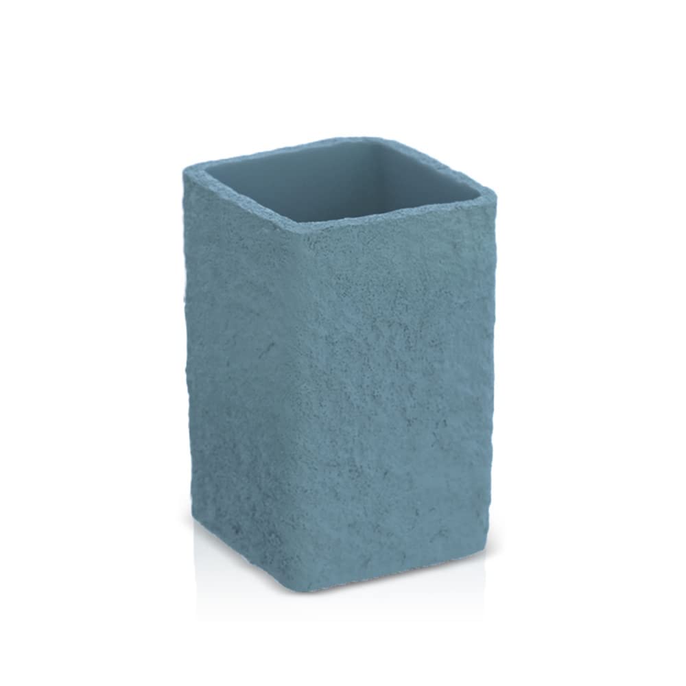 Inbagno Accessori Bagno in Set Completo 3 Pezzi Effetto Pietra Turchese Cobalto, Kit Accessori appoggio, Include Dispenser, portaspazzolini e portasapone in Resina (Set 3)