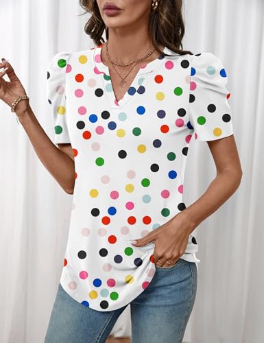 Image of LOMON Spring Summer Tops for Women 2026 V Neck Puff Short Sleeve Tops Fashion Trendy Work Blouses Dressy Casual S-XXL