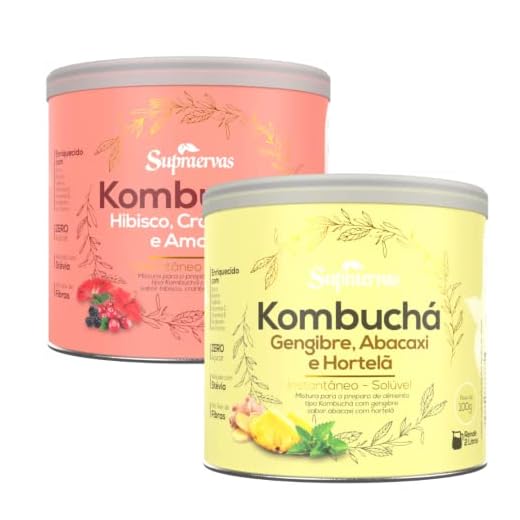 Kombucha Sabor Gengibre + Abacaxi E Hibisco + Cramberry 200gr 1 Pote de Cada
