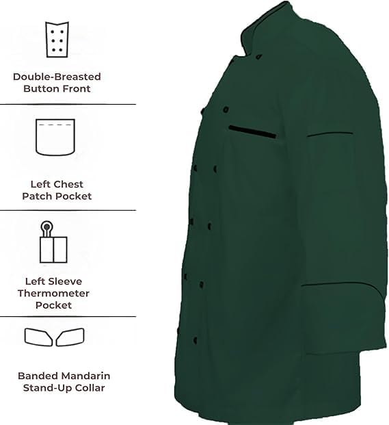 BUDGETTHEMES Men's Multi Color Chef Jacket/Light Weight Chef Coat With Contrast Black Piping