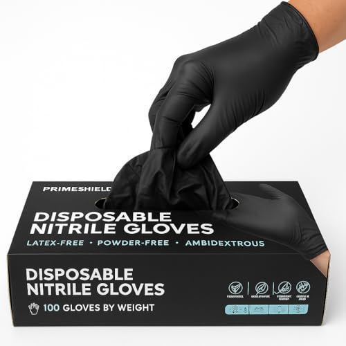 200 x Black Nitrile Disposable Examination Gloves – Powder Free, Latex Free | Multipurpose for Industrial, Mechanical, Hair & Beauty, Food, Janitorial Use ((200 Gloves, Medium)