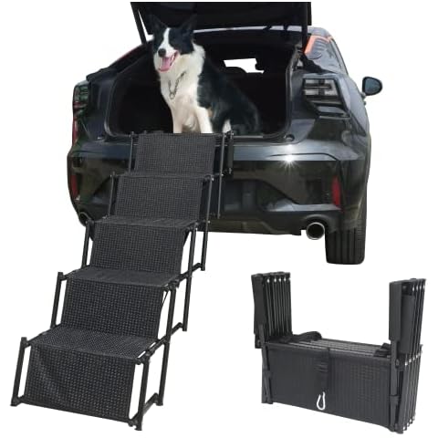 YEP HHO 5 Steps Upgraded dog ramps for large dogs car, Lightweight Non-Slip Folding Portable Dog Stairs with Waterproof Surface, Great for Cars Trucks SUVs (Black) Cover