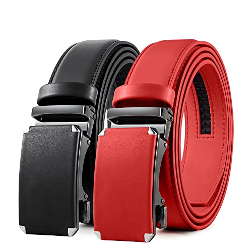FOOOZ Multicolor Genuine Leather Men's Belts Fashion Business Automatic Buckle Straps Ratchet Cow Leather Waistband 3.5cm Width,TPZD,9BKRE,120cm