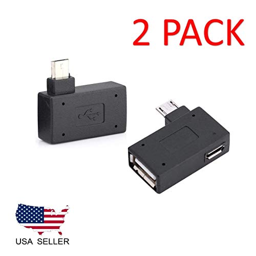 OTG Adapter, 90 Right Angle USB Port Adapter, Micro OTG Cable 2 Pack