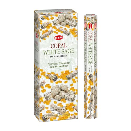 Hem Copal White Incense Sticks Pack of 6 Boxes (120 Sticks Total 9-Inch Long) | Natural Hand-Rolled Aroma for Meditation Relaxation & Cleansing | Promotes Calm & Spiritual Upliftment