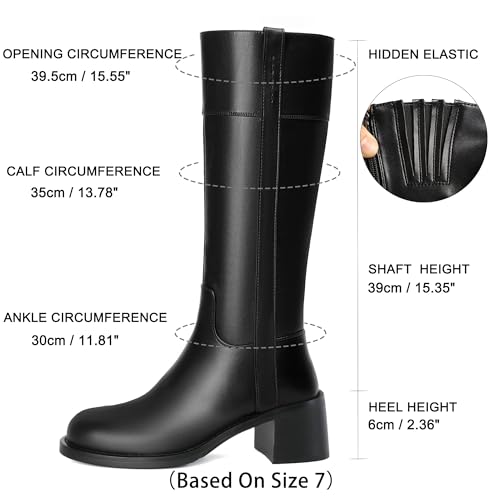 Image of Reitoye Knee High Boots Women Round Toe Chunky Block Heeled Boots Side Zipper Tall Gogo Boots Shoes