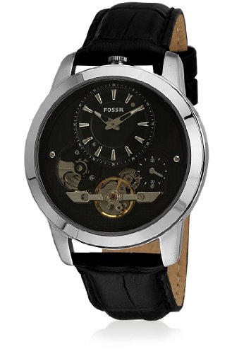 Fossil Grant Black Dial Black Stainless Steel Black Leather Mens ME1113