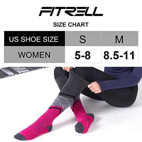 Fitrell 2 Pack Women's Ski Socks With Full Cushion Wool Winter Thermal Knee High Warm Socks For Skiing Snowboarding, Rose Red+Purple Mixed, Medium #TOP1