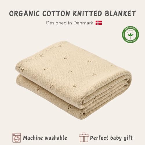 Image of 100% Organic Cotton Knit Receiving Baby Blanket for Newborns - Soft, Breathable Blanket for Crib & Stroller - Nursery Gift (Fog)