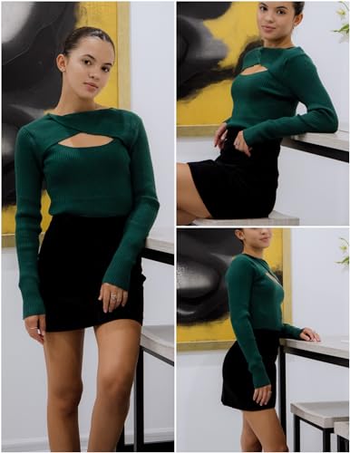 Image of Zeagoo Sweaters for Women 2025 Knit Trendy Long Sleeve Lightweight Slim Fit Pullover Cutout Tops Dark Green Medium