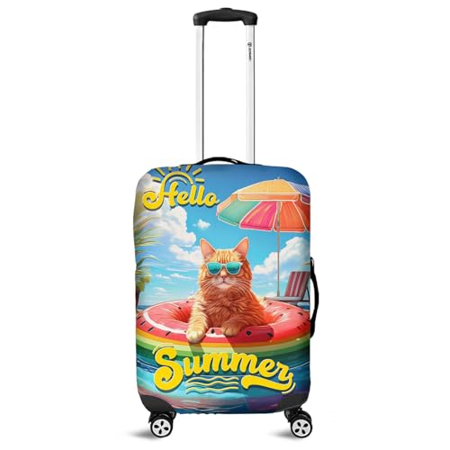 Hello Summer Maine Coon Pool Day on Watermelon Float Travel Luggage Cover Cat Lover Kitten Owner Gifts Suitcase Dust Protective Decor 13008