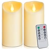 Auralome LED Battery Operated Candles - 6”x3” Remote Control Timer Pillar Candle Flameless Realistic Flickering Large Plastic LED Candle Outdoor Electric Fake Artificial Church Candle Ivory Set of 2
