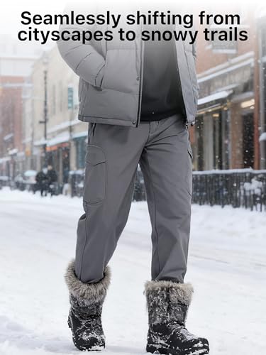 FREE SOLDIER Men's Outdoor Softshell Fleece Lined Cargo Pants Snow Ski Hiking Pants with Belt (Glacier Gray 46W/32L) - Thumbnail 7