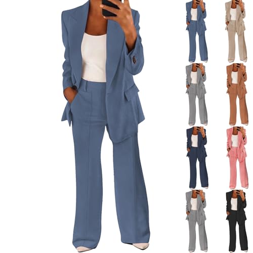 Hosenanzug Damen Elegant 2 Teilig Hosenanzug Elegant Business Anzug Set Zweiteiler Einfarbig Blazer Hose Festlich Anzugjacke Anzughose Slimfit Frauen Outfit Sportlich Streetwear Freizeitanzug