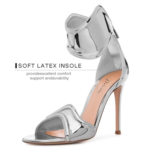 Image of Women's Metallic Open Toe Heels Sandals Back Zipper Dressy Heels Ankle Strap Heels for Party Wedding
